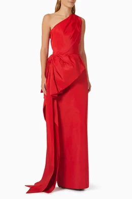 Buy Alexia Maria Red Cecilia One shoulder Column Gown in Silk Faille for Women in UAE Ounass