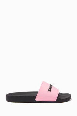 Buy Balenciaga Pink Logo Pool Slides in Rubber for Women in UAE