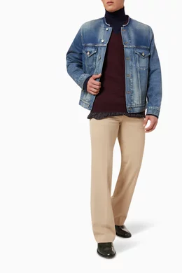 Collarless denim cheap jacket mens