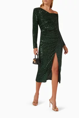 Green Sequin Midi Dress – self-portrait