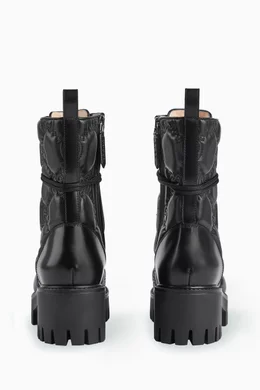 Buy Gucci Black Lace up Boots in GG Quilted leather for Women in