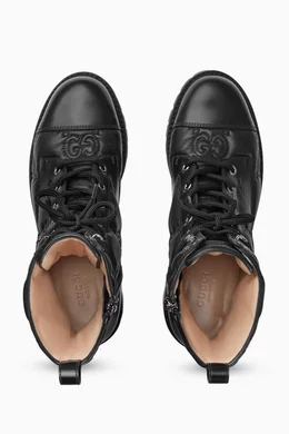 Buy Gucci Black Lace up Boots in GG Quilted leather for Women in