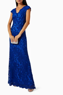Buy NASS Blue Cap sleeve Maxi Dress in Lace for Women in UAE Ounass