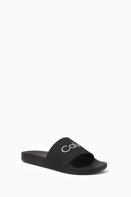 Buy Calvin Klein Black Logo Pool Slide Sandals in Recycled Rubber