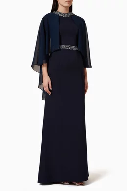 Chiffon cape maxi dress best sale