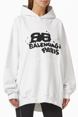 Buy Balenciaga White Logo Large fit Hoodie in Cotton fleece for UNISEX in UAE Ounass