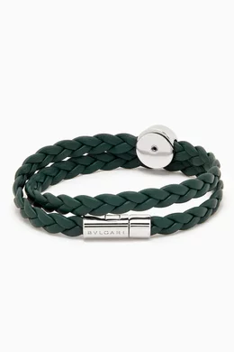 Buy BVLGARI Green BVLGARI BVLGARI Braided Bracelet in Leather for