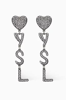 Buy SAINT LAURENT Silver Opyum YSL Heart Earrings in Metal Crystal for Women in UAE Ounass