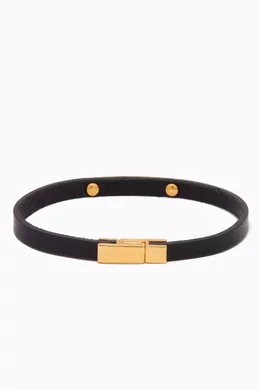 Saint laurent id plaque bracelet hotsell in black leather