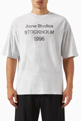 Buy Acne Studios Grey Logo Stamp T Shirt in Organic Cotton for Men