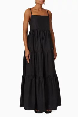 Buy Matteau Black Tiered Low Back Sundress in Organic Cotton Poplin for Women in UAE Ounass