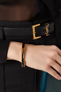 Buy SAINT LAURENT Black Opyum Bangle Bracelet in Lizard embossed