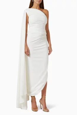 Buy Rhea Costa Neutral Elongated sleeve One shoulder Maxi