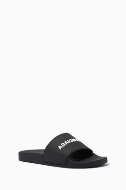 Buy Balenciaga Black Logo Pool Slides in Nylon Rubber for Women