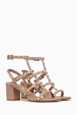 Buy Valentino Garavani Neutral Rockstud 60 Caged Sandals in