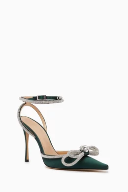 Buy Mach Mach Green Double Bow Pumps in Satin for Women in UAE