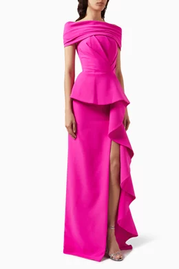 Buy Rhea Costa Pink Shyla Off shoulder Gown for Women in UAE Ounass