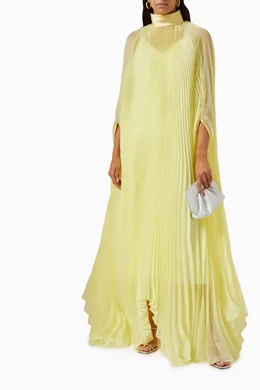 Buy Anaya Collection Yellow Haala Pleated Maxi Kaftan in Organza