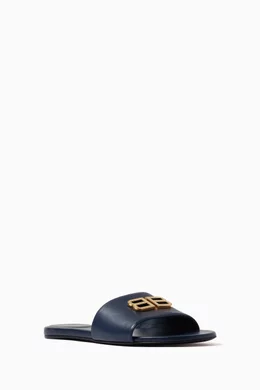 Buy Balenciaga Blue Groupie BB Flat Sandals in Leather for Women
