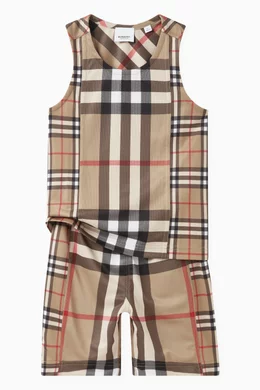 Buy Burberry Neutral Contrast Check Vest in Mesh for Boys in UAE Ounass