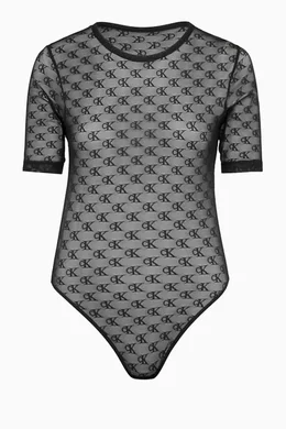 Buy Calvin Klein Black Logo Bodysuit in Lace for Women in UAE Ounass