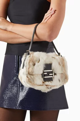 Buy Fendi Pre Loved White Baguette Bag in Rabbit Fur for Women in