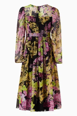 Buy Versace Multicolour Orchid Logo Print Midi Dress in Silk for