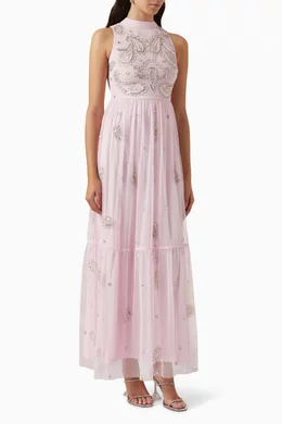 Rainbow ditsy embellished tulle gown online