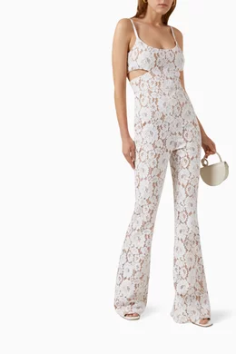 Buy Michael Kors Collection White Cutout Lace Jumpsuit in Eyelet