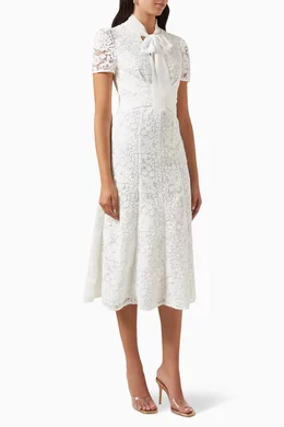 Buy Self-Portrait White Cord Lace Crossover Midi Dress for Women