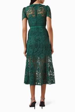 Buy Self Portrait Green Cord Lace Midi Dress for Women in UAE Ounass