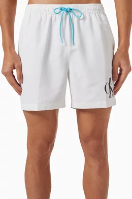 Buy Calvin Klein White CK Monogram Drawstring Swim Shorts for Men in UAE Ounass