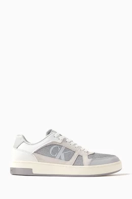 Buy Calvin Klein Jeans Grey Basket Cupsole Sneakers in Leather for
