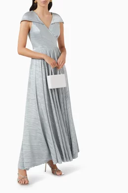 Buy NASS Blue Cap sleeve Maxi Dress in Pliss for Women in UAE Ounass