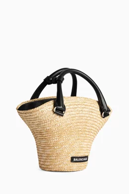 Buy Balenciaga Neutral Mini Beach Tote Bag in Straw for Women in