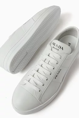 Buy Prada White Vitello Low top Sneakers in Brushed leather for