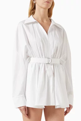 Buy Norma Kamali White Super Oversized Boyfriend Shirt Mini Dress
