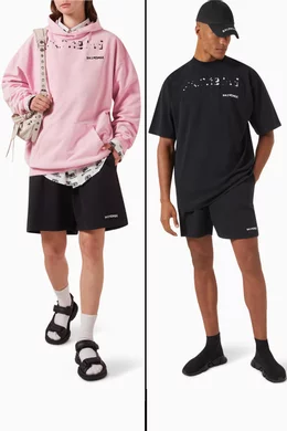 Buy Balenciaga Black Hand Drawn Balenciaga Sweat Shorts in Curly Fleece for UNISEX in UAE Ounass