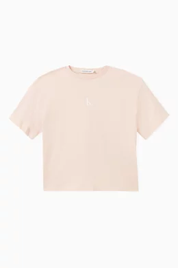 Buy Calvin Klein Pink Logo Print Boxy Fit T shirt in Cotton for Girls in