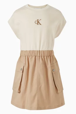 Buy Calvin Klein Neutral Logo embroidered Pocket Dress in Lyocell blend for Girls in UAE Ounass