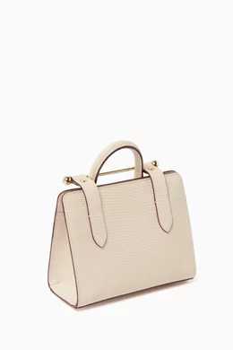 Buy Strathberry Neutral Nano Tote Bag in Calfskin Leather for