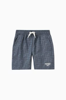 Buy Fendi Blue Logo print Shorts in Cotton Chambray for Baby Boys