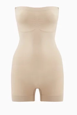 Buy SKIMS Grey Seamless Sculpt Strapless Mid Thigh Bodysuit for