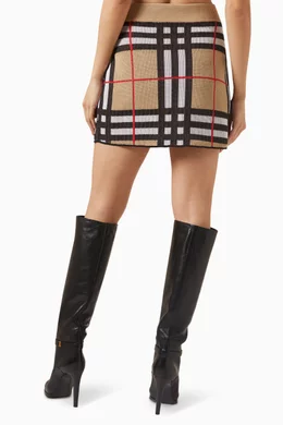 Buy Burberry Neutral Hazel Check Mini Skirt in Cotton knit for