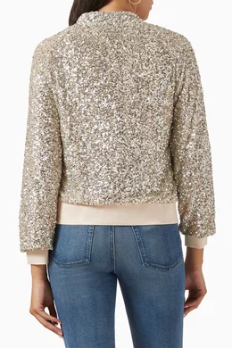 Buy Never Fully Dressed Silver Sequin Bomber Jacket for Women in