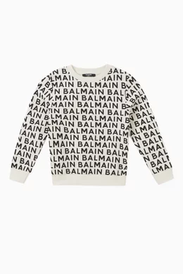 Buy Balmain White All over Logo Sweatshirt in Cotton for Boys in