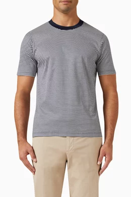 Buy Eton Blue Striped T shirt in Cotton jersey for Men in UAE Ounass