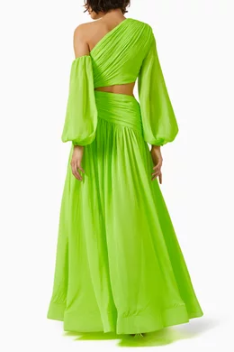 One sleeve store green dress