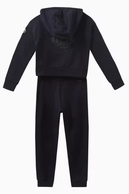 Buy Moncler Enfant Black Logo Zip up Hooded Sweatsuit Set in