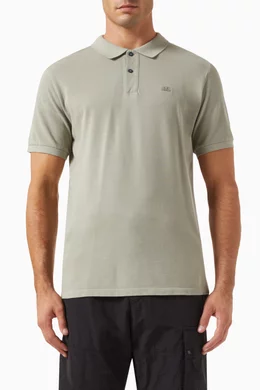 Buy C.P. Company Grey Logo Polo Shirt in Cotton piqu for Men in